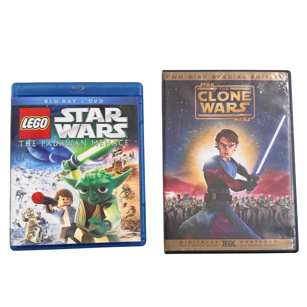 Star Wars Clone Wars 2-Disc DVD‎ & LEGO Padawan Menace Blu-ray Movie Lot 2